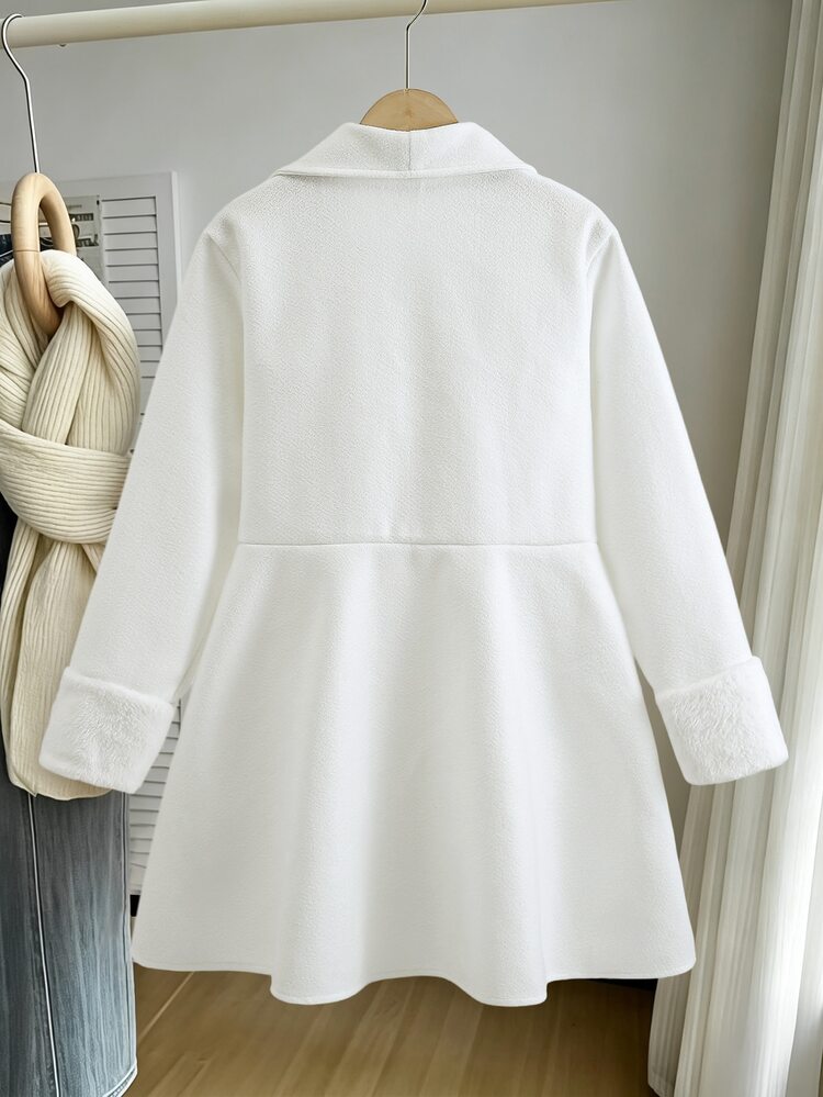 SHEIN 青少年女孩優雅白色大衣外套，適合日常穿著、正式場合，秋冬外套，春秋款 - 白色 - 查看 2