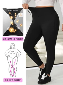 Solflare Plus Size Casual Soft Racing Soft Soft Modest Versatile Solid Color High Waist Leggings Gym Pilates Formal Workout Black Summer Gym Workout Summer - Black - View 2