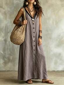 Glimmora Women's Colorblock V-Neck Casual Daily Summer Travel Dress - Bronze - View 7