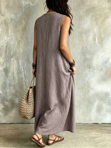 Glimmora Women's Colorblock V-Neck Casual Daily Summer Travel Dress - Bronze - View 5