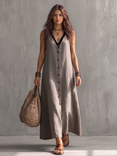 Glimmora Women's Colorblock V-Neck Casual Daily Summer Travel Dress