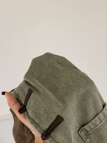 Muchica 橄欖綠復古水洗牛仔夾克，配棕色燈芯絨領與開襟鈕扣，休閒 Y2K 復古撞色牛仔外套，適合女性夜生活與度假 - 軍綠色 - 查看 7
