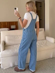 SHEIN Maternity Pocket Casual Versatile Daily Outing Denim Overalls Long Pants - Light Wash - View 2