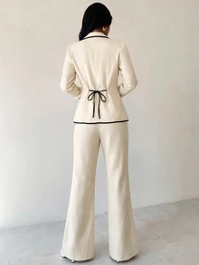 Firerie 女款優雅老錢風西裝外套與修身喇叭褲套裝 2件組 - 杏色 - 查看 2