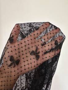 GalTyme Plus Size Women's Spring/Summer Bowknot Decor Mesh Leggings - Black - View 9