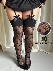 GalTyme Plus Size Women's Spring/Summer Bowknot Decor Mesh Leggings - Black - View 2