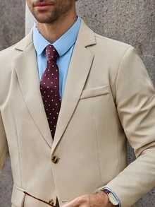 Calvornis 男士正式卡其色两件套西装，常规版型，长袖西装外套；男士卡其色西装；男士棕褐色西装；男士米色西装；男士奶油色西装；男士休闲礼服西装 - 卡其色 - 查看 5