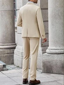 Calvornis 男士正式卡其色两件套西装，常规版型，长袖西装外套；男士卡其色西装；男士棕褐色西装；男士米色西装；男士奶油色西装；男士休闲礼服西装 - 卡其色 - 查看 2