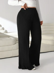Solflare Plus Size Casual Daily Wear Sweater Pants Business - Black - View 4