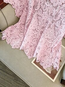 GlowEve CURVE 大尺碼女款歐美風優雅純色時尚高端夏季百搭鏤空蕾絲水溶花修身寬鬆外出上衣 - 粉色 - 查看 4