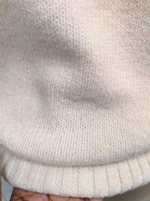 Easura Sweater Kasual Longgar Leher Bulat Bahu Jatuh Warna Polos untuk Wanita Ukuran Besar Musim Gugur/Dingin, Atasan Pullover Rajut Lembut Santai dengan Motif Tali Terpilin, Bordir Bunga dan Ruyi - Aprikot - View 7