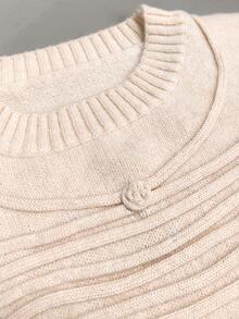 Easura Sweater Kasual Longgar Leher Bulat Bahu Jatuh Warna Polos untuk Wanita Ukuran Besar Musim Gugur/Dingin, Atasan Pullover Rajut Lembut Santai dengan Motif Tali Terpilin, Bordir Bunga dan Ruyi - Aprikot - View 6