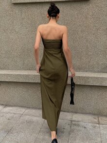 Livesso Long Sleeveless Solid Color Dress, Elegant Design Suitable For Vacation, Spring And Summer Sundress Linen Maxi Dress - Brown - View 2
