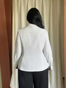 GalTyme Women's Autumn/Winter New Plus Size Modern Chinese Style White Minimalist Shirt - White - View 2
