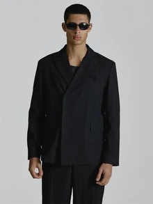 Musero High Neck Blazer Hidden Clasp Chest And Side Pockets Co Ord Blazer Only Autum Winter Essentials - Black - View 2