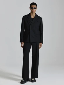 Musero High Neck Blazer Hidden Clasp Chest And Side Pockets Co Ord Blazer Only Autum Winter Essentials - Black - View 3