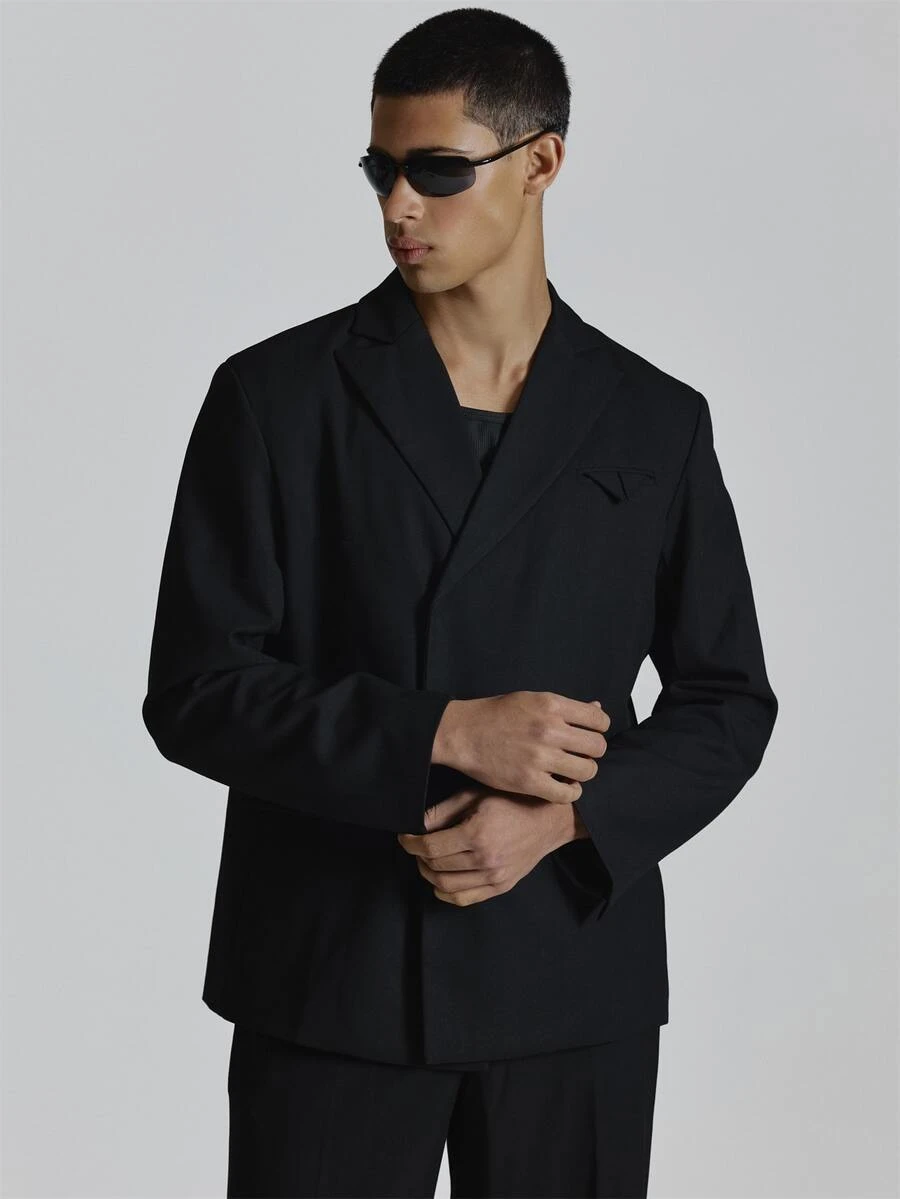 Musero High Neck Blazer Hidden Clasp Chest And Side Pockets Co Ord Blazer Only Autum Winter Essentials - Black - View 1