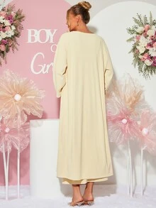 Loomaby Maternity Solid Color Spaghetti Strap Dress And Cardigan Casual 2 Pieces Set Fall - Yellow - View 2