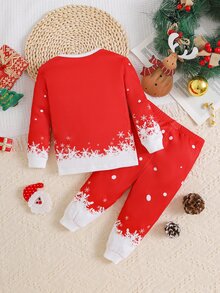 SHEIN 女嬰休閒舒適可愛圖案修身睡衣 - 紅色 - 查看 3