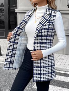 Editum Women's Casual Houndstooth Vest, Summer/ Work Office Navy And White - Blue - View 8