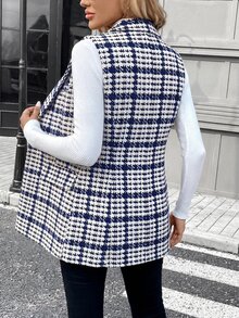 Editum Women's Casual Houndstooth Vest, Summer/ Work Office Navy And White - Blue - View 5