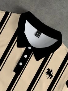 Manfinity Hypemode Men's Apricot Classic Casual Striped Equestrian Pattern Polo Shirt, Ceremony - Multicolor - View 4