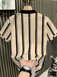 Manfinity Hypemode Men's Apricot Classic Casual Striped Equestrian Pattern Polo Shirt, Ceremony - Multicolor - View 2