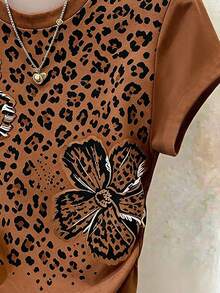 Resyla Women's Fashion Leopard Print Round Neck Short Sleeve T-Shirt - Multicolor - View 4