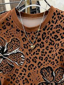 Resyla Women's Fashion Leopard Print Round Neck Short Sleeve T-Shirt - Multicolor - View 5