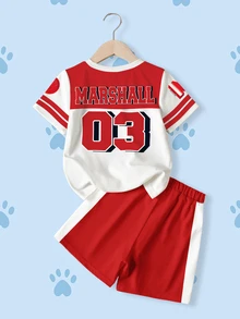SHEIN | PAW Patrol Young Boy Round Neck Short Sleeve T-Shirt And Shorts Casual Set - White - View 2