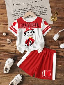 SHEIN | PAW Patrol Young Boy Round Neck Short Sleeve T-Shirt And Shorts Casual Set - White - View 4
