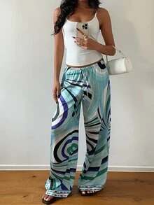 Aloruh 女款低腰休閒復古緞面百搭棕色美拉德色長裙 - 藍色 - 查看 6