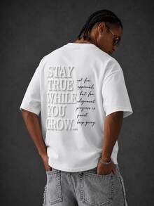 Manfinity EMRG Men's Letter Print Casual Daily Wear T-Shirt - White - View 1