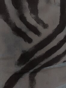 MUSERA Mesh Printed Long Sleeve Slash Neck Top Low Rise Micro Short Co-Ord Sexy Summer Spring Rave Festival Holiday Party Going Out Serpent - Dark Grey - View 7