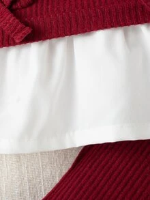 SHEIN Conjunto vintage de 2 piezas para bebé niña, tela acanalada, top de manga larga abullonada efecto dos piezas y pantalones con diadema de lazo, para fiesta y sesión de fotos, primavera-otoño - Burdeos - Ver 8