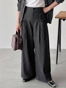 FRIFUL Women's Korean Style Button Polka Dot Print Loose Long Pants Fall - Black - View 5