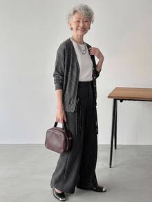 FRIFUL Women's Korean Style Button Polka Dot Print Loose Long Pants Fall - Black - View 7