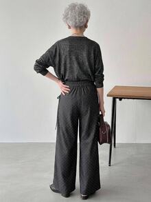 FRIFUL Women's Korean Style Button Polka Dot Print Loose Long Pants Fall - Black - View 2