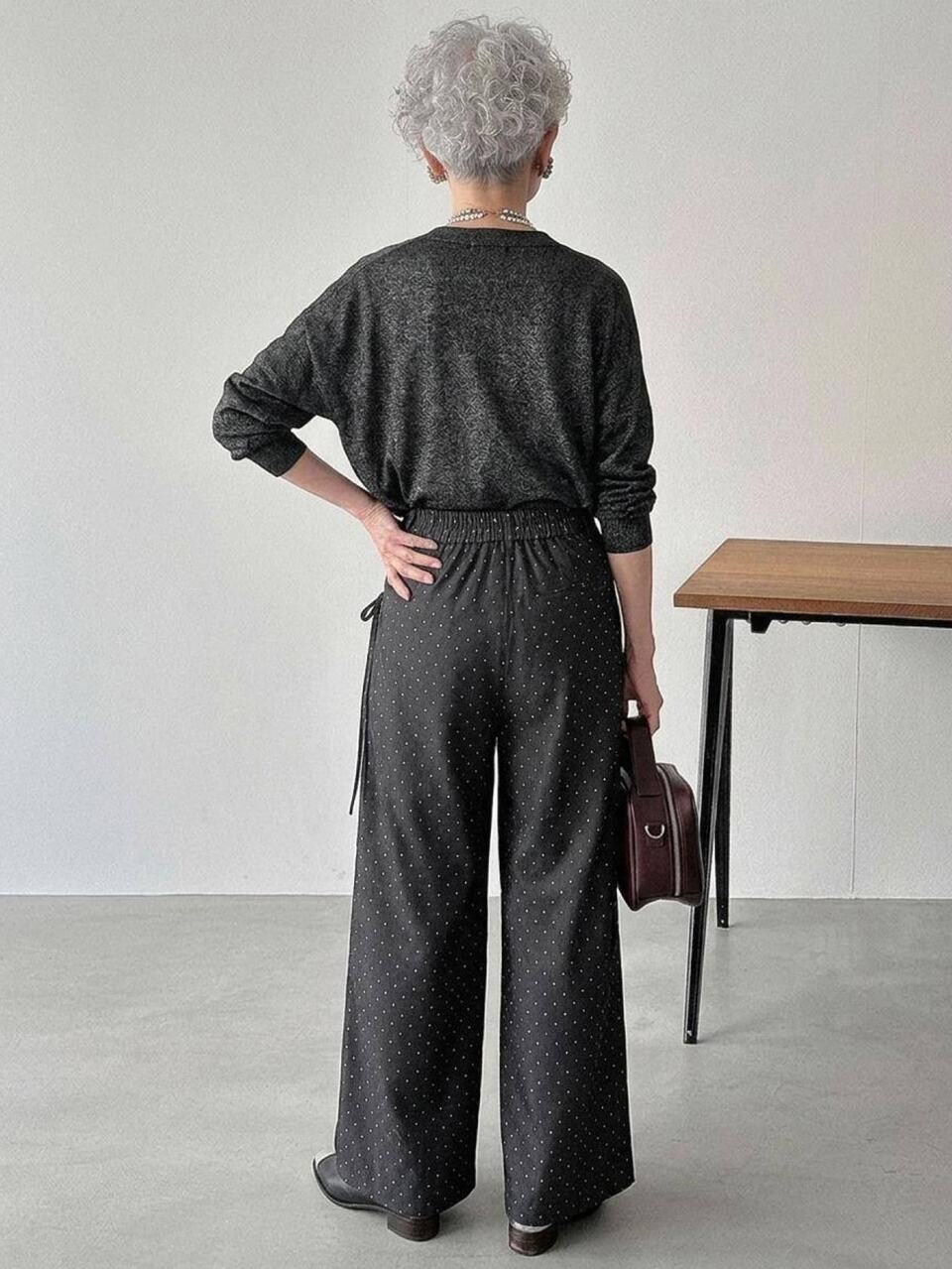 Women's Korean Style Button Polka Dot Print Loose Long Pants