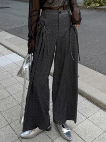 FRIFUL Women's Korean Style Button Polka Dot Print Loose Long Pants Fall - Black - View 12