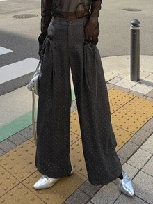 FRIFUL Women's Korean Style Button Polka Dot Print Loose Long Pants Fall - Black - View 14