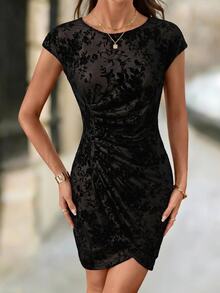 Editum Women's New Elegant Knit Elastic Cinched Waist Ruched Mini Dress Suitable For Daily Multi-Occasion Wear Going Out Black Autumn - Multicolor - View 5