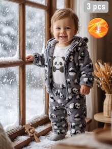 SHEIN Vintaside Kids Cute Panda Double-Sided Plush 3 Pieces Set For Baby Boys - Grey - View 12