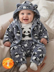 SHEIN Vintaside Kids Cute Panda Double-Sided Plush 3 Pieces Set For Baby Boys - Grey - View 2