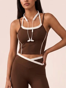 SHEIN BAE Women's 2 Pieces Camisole Top And Leggings Sports Set - Coffee Brown - View 4