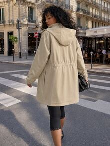 Modviera Women's Long Sleeve Zip-Up Hooded Fleece Outdoor Jacket - Apricot - View 2