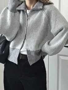 FRIFUL Women's Casual Double-Ended Zipper Cardigan, Autumn/Winter - Grey - View 6