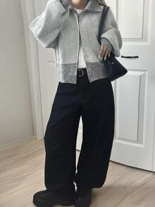 FRIFUL Women's Casual Double-Ended Zipper Cardigan, Autumn/Winter - Grey - View 5