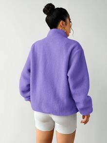 Exploreva Exploreva 休闲撞色拉链口袋立领运动夹克，秋冬季 - 紫色 - 查看 8