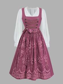 Fairmaia Button Chain Jacquard Beer Festival Dress - Red Violet - View 7
